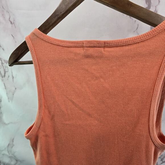 Anthropologie Top Womens Medium Tank Orange Ribbed Henley Scoop Peach Tla - Picture 6 of 9